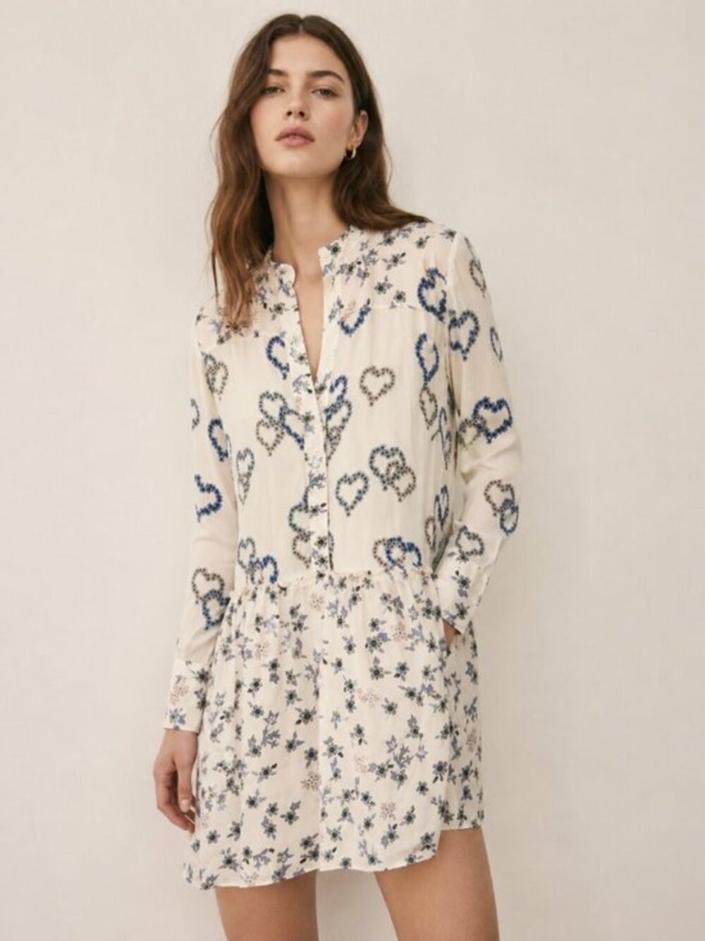 Sandro 100% Silk Heart & Floral Print Mini Dress | FR 38 0630